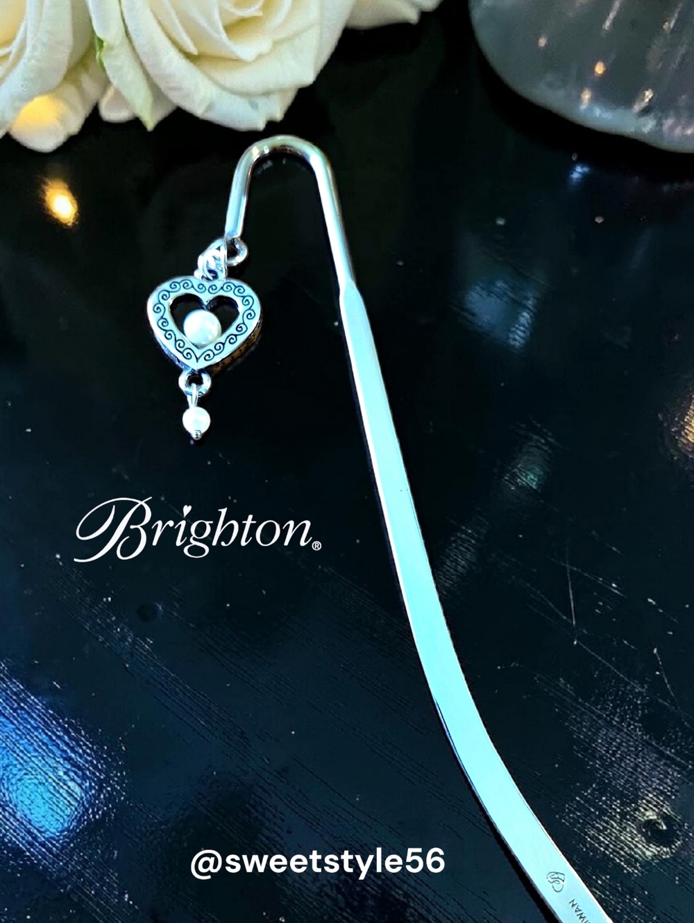 BRIGHTON "Sorority" Silver and Pearl Bookmark from Brighton TIMELESS!
